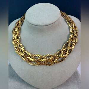 Vintage braided gold tone chain necklace choker